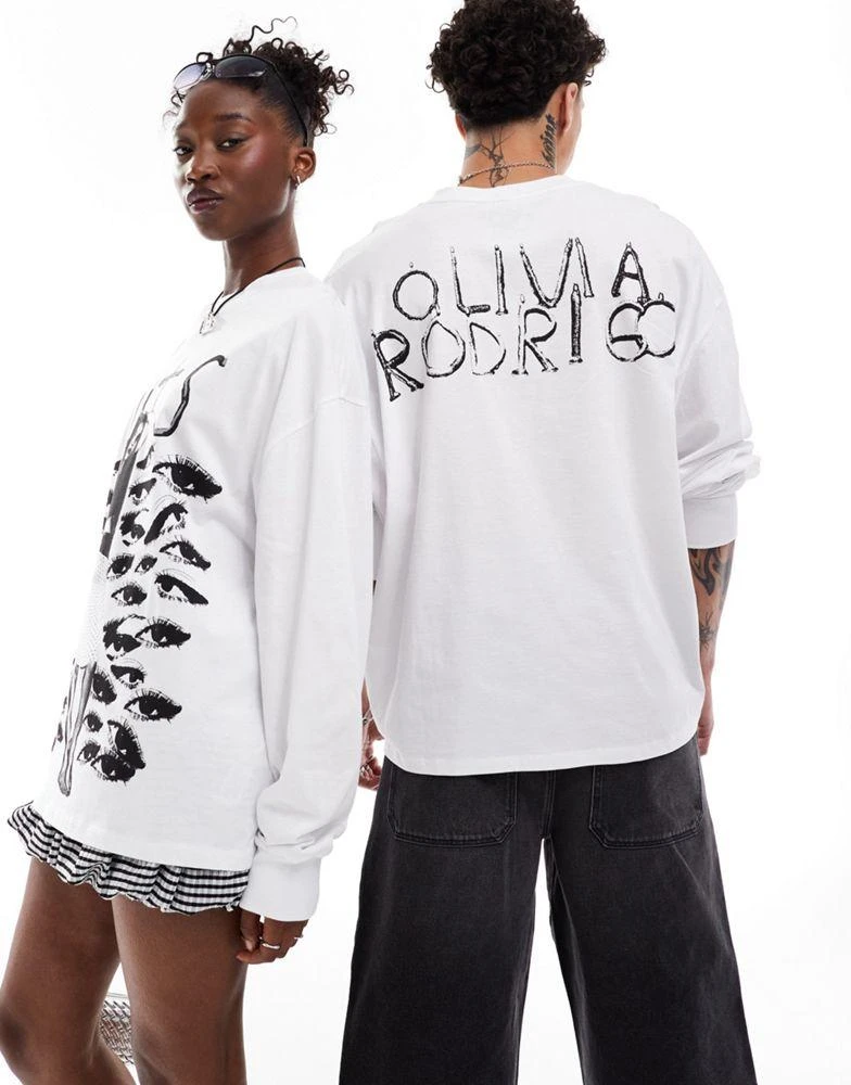 COLLUSION COLLUSION Unisex license festival oversize Olivia Rodrigo long sleeve t-shirt in white 4