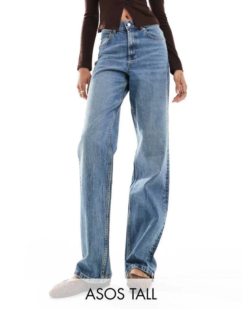 ASOS ASOS DESIGN Tall comfort stretch straight leg jean in mid blue 1