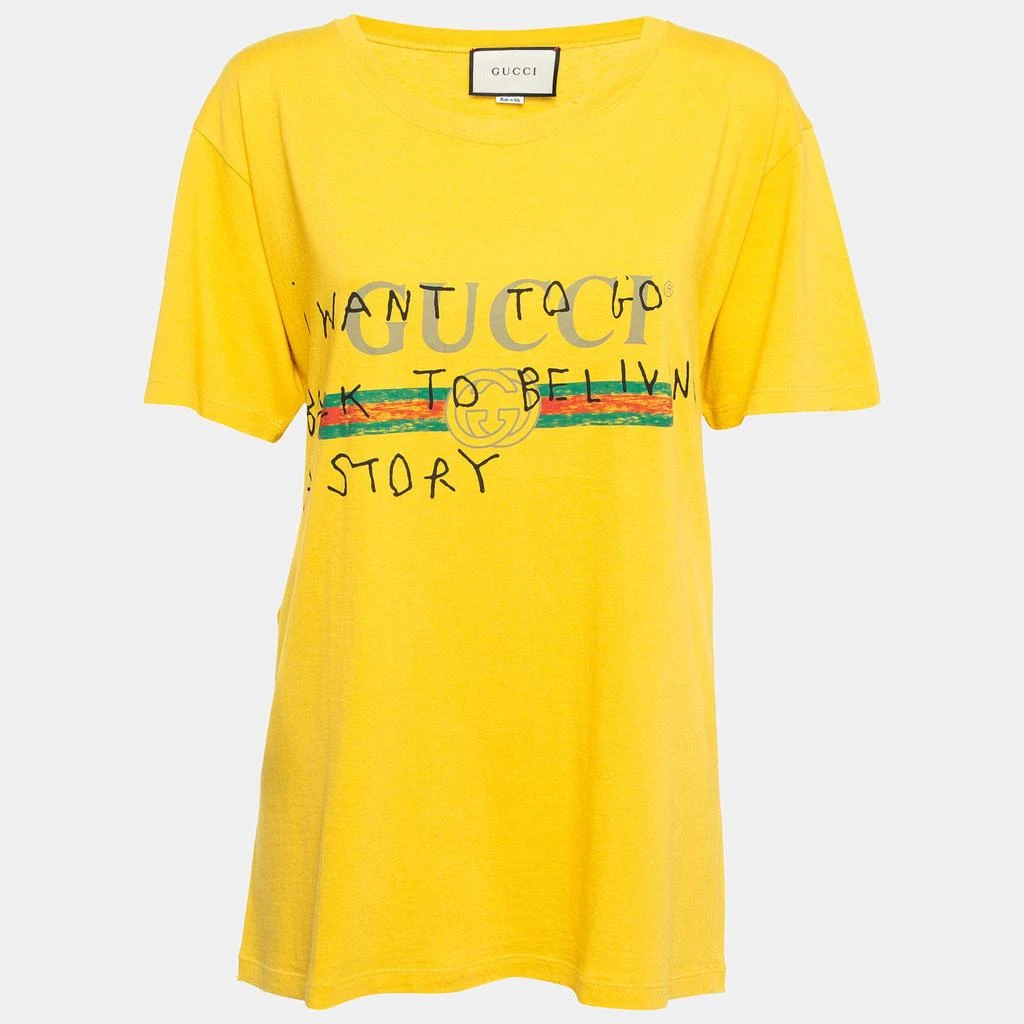 Gucci Gucci Yellow Logo Print Coco Capitan Cotton Distressed T-Shirt M 1