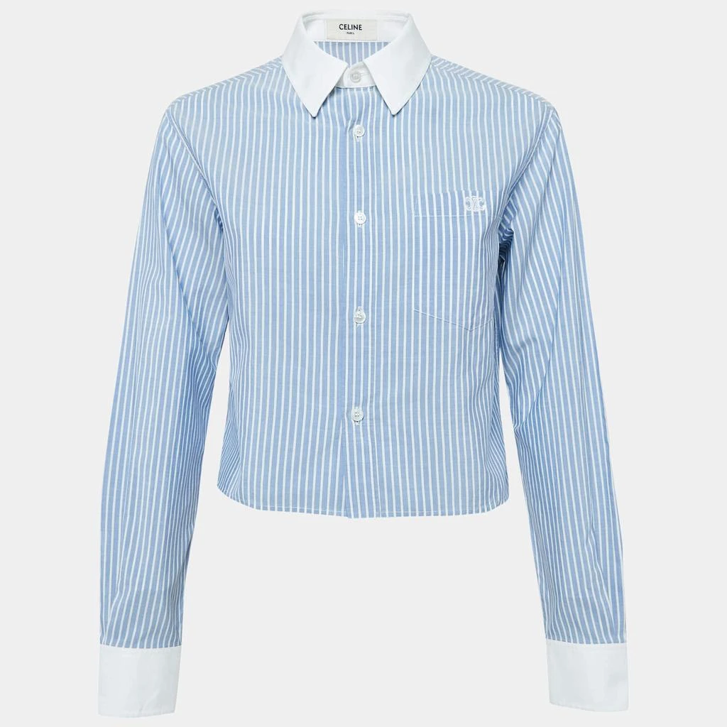 Celine Celine Blue Striped Cotton Button Front Crop Shirt S 1