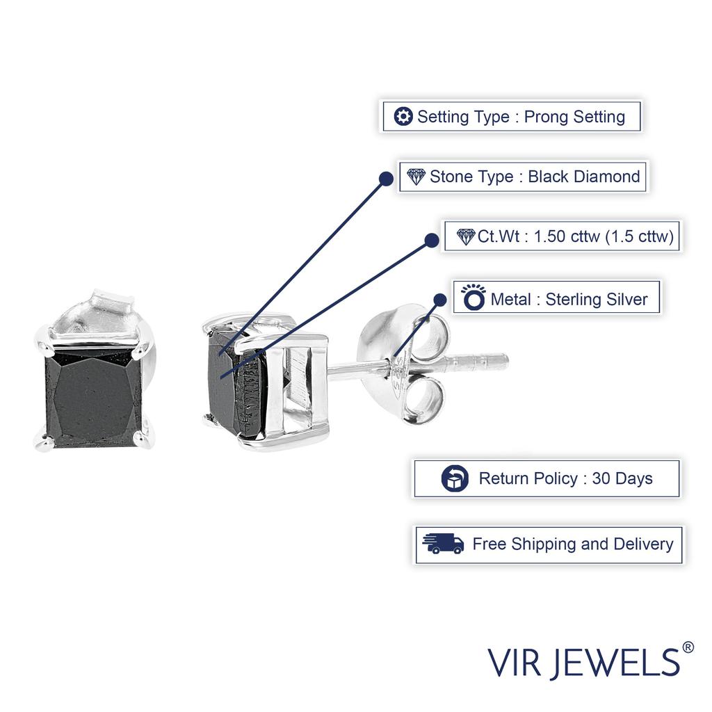 Vir Jewels 1.50 cttw Princess Cut Black Diamond Stud Earrings .925 Sterling Silver Square