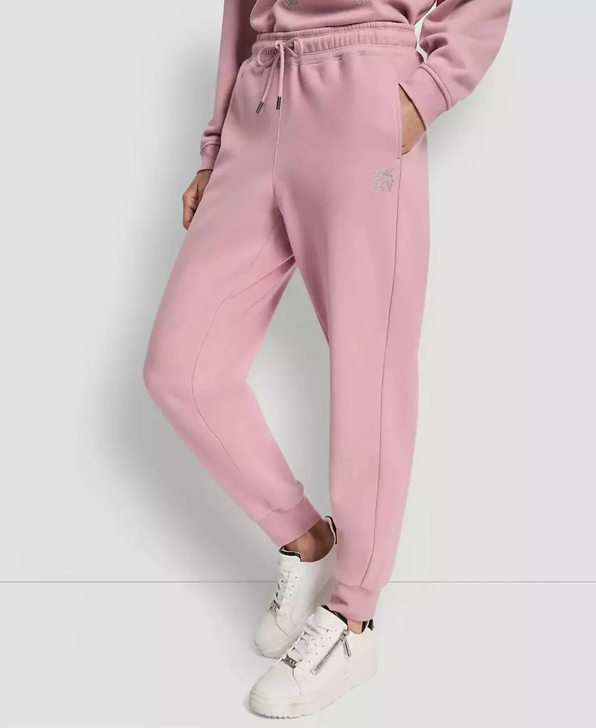 DKNY Women
s Stacked Mini Rhinestone Logo Relaxed Cuff Jogger 3