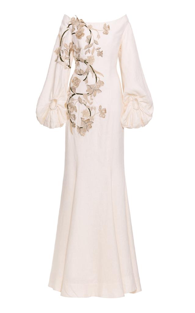 Agua by Agua Bendita Agua by Agua Bendita - Peccana Embroidered Linen Maxi Dress - Ivory - S - Moda Operandi