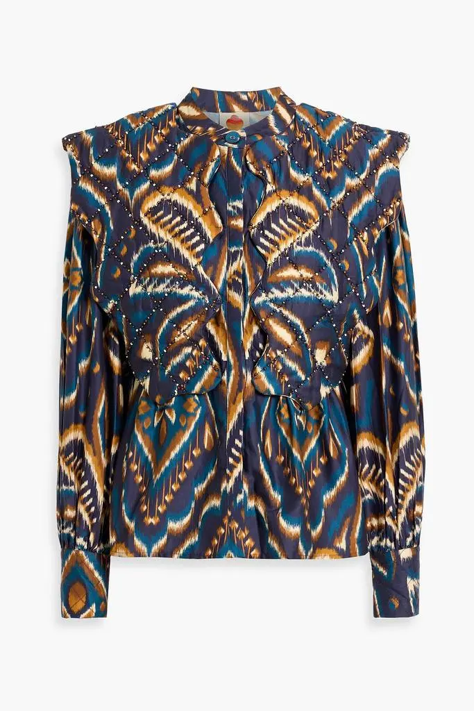 Farm Rio Printed quilted cotton-poplin top