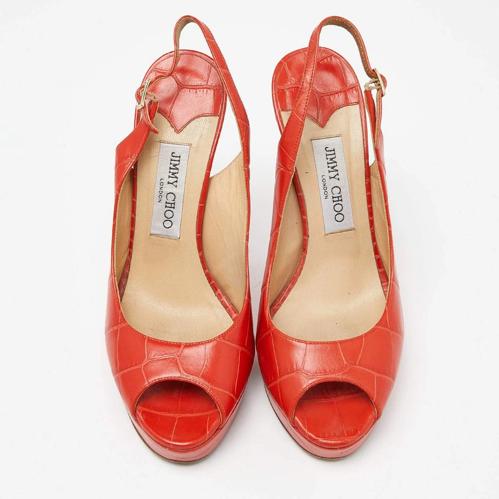 Jimmy Choo Jimmy Choo Orange Croc Embossed Leather Peep Toe Platform Slingback Pumps Size 39 3