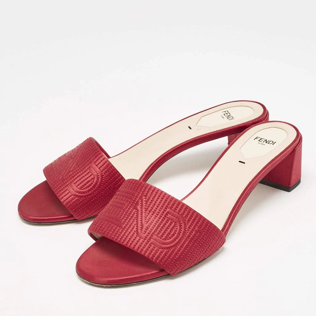 Fendi Fendi Red Satin Logo Embroidered Block Heel Slide Sandals Size 40 2
