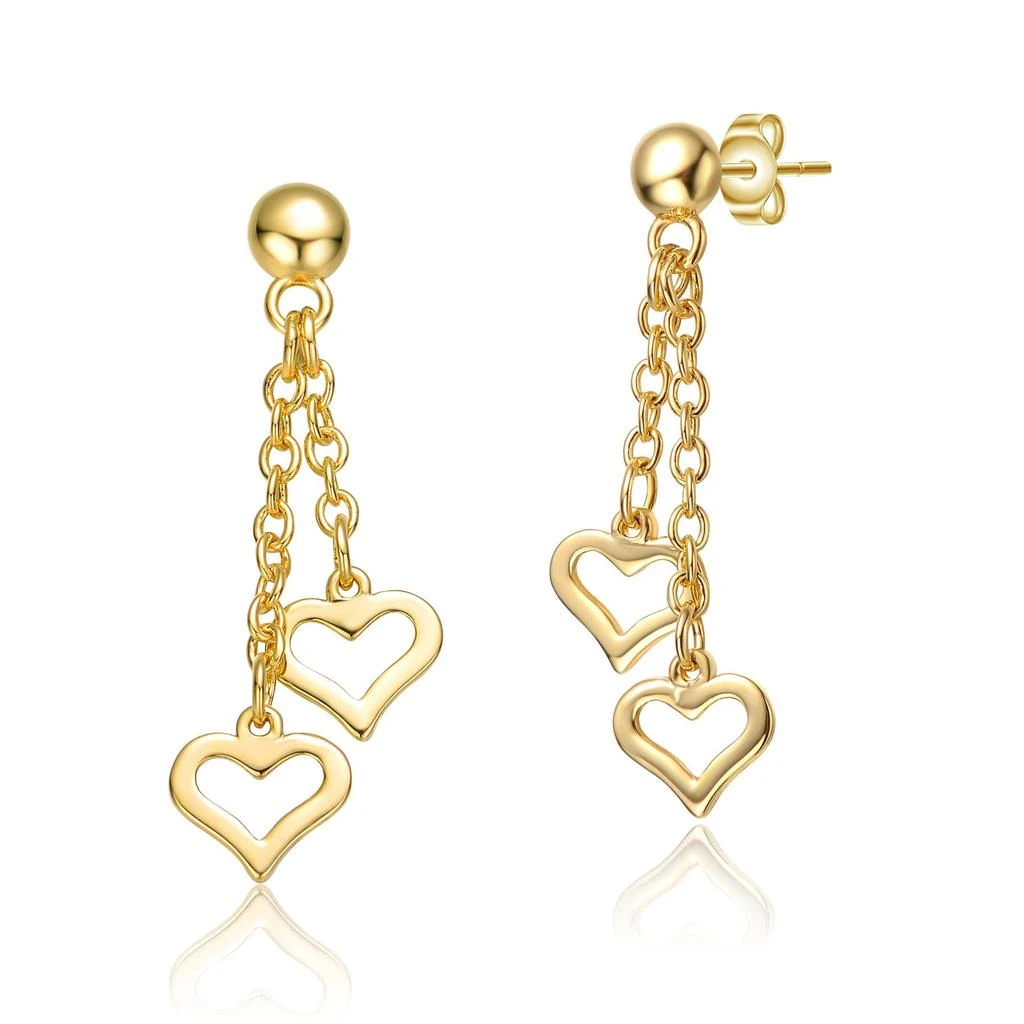 Rachel Glauber RG Young Adults/Teens 14k Yellow Gold Plated Double Heart Halo Dangle Chain Drop Earrings 1