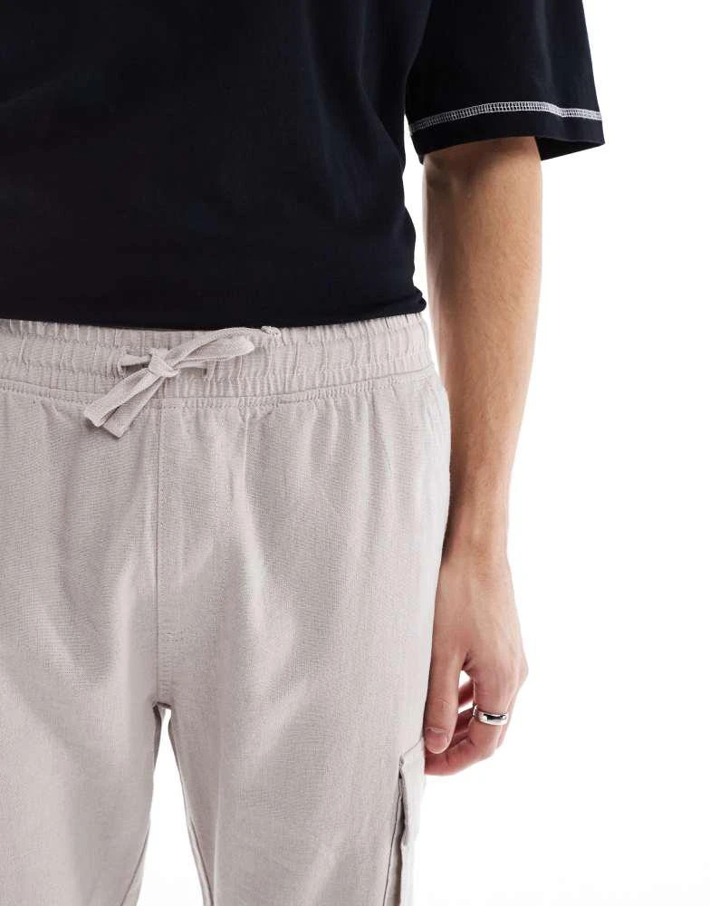 French Connection Mens French Connection cargo pocket linen trousers in stone 4