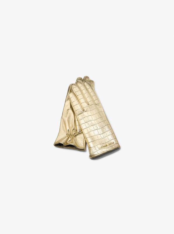 Michael Kors Metallic Crocodile Embossed Leather Gloves