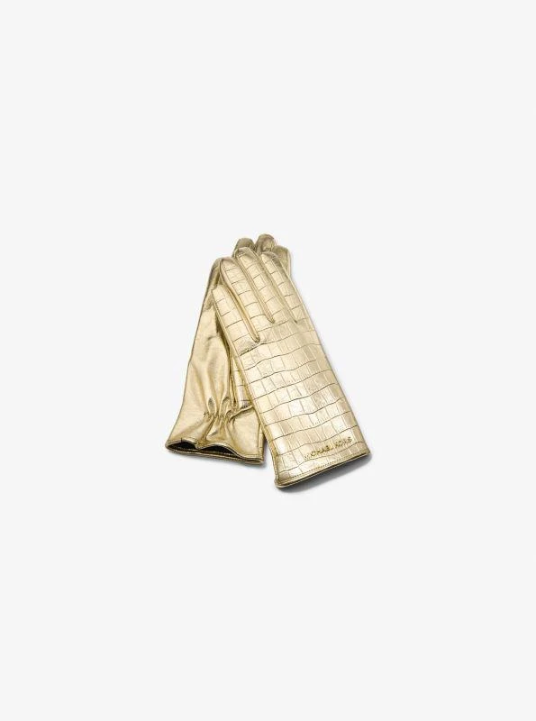 Michael Kors Metallic Crocodile Embossed Leather Gloves 1