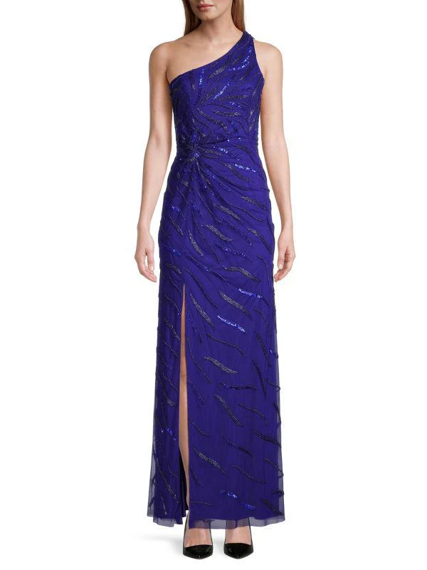 Aidan Mattox Beaded One-Shoulder Gown 1