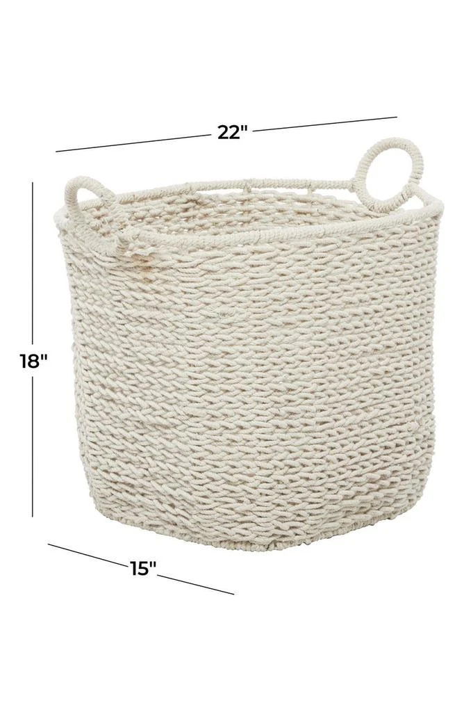 GINGER BIRCH STUDIO White Cotton Bohemian Storage Basket with Handles 6