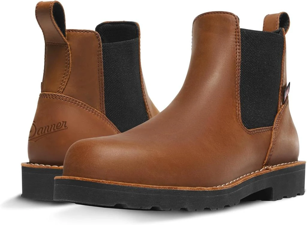Danner Danner 6” Bull Run Chelsea Work Boots for Men - Oiled Full-Grain Leather Upper with Mesh Lining, 3-Density Cushion Footbed, and Non Slip Wedge Outsole