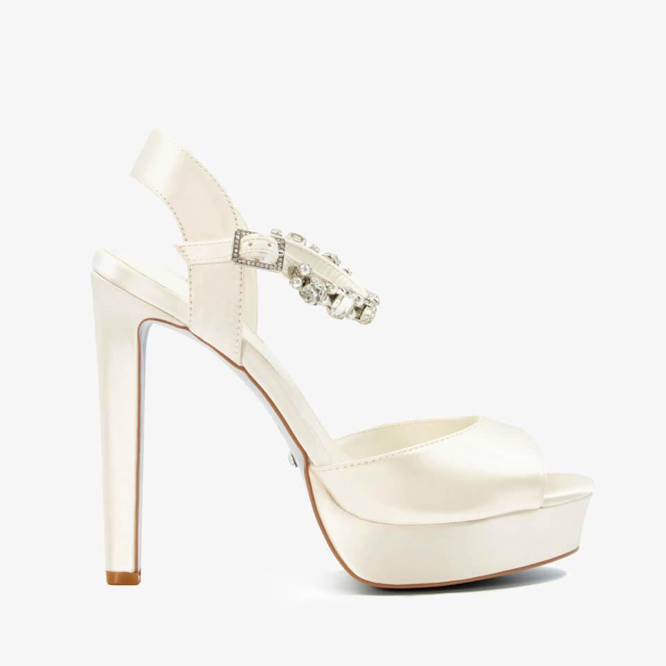 Dune DUNE LONDON MIRACLE EMBELLISHED SATIN HEELED PLATFORM SANDALS