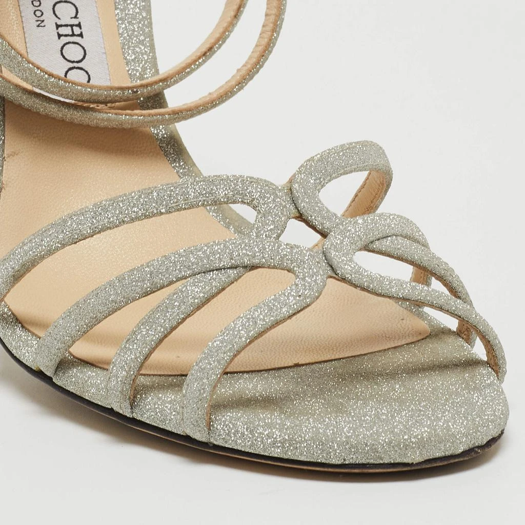 Jimmy Choo Jimmy Choo Silver Glitter Mime Ankle Wrap Sandals Size 39.5 7