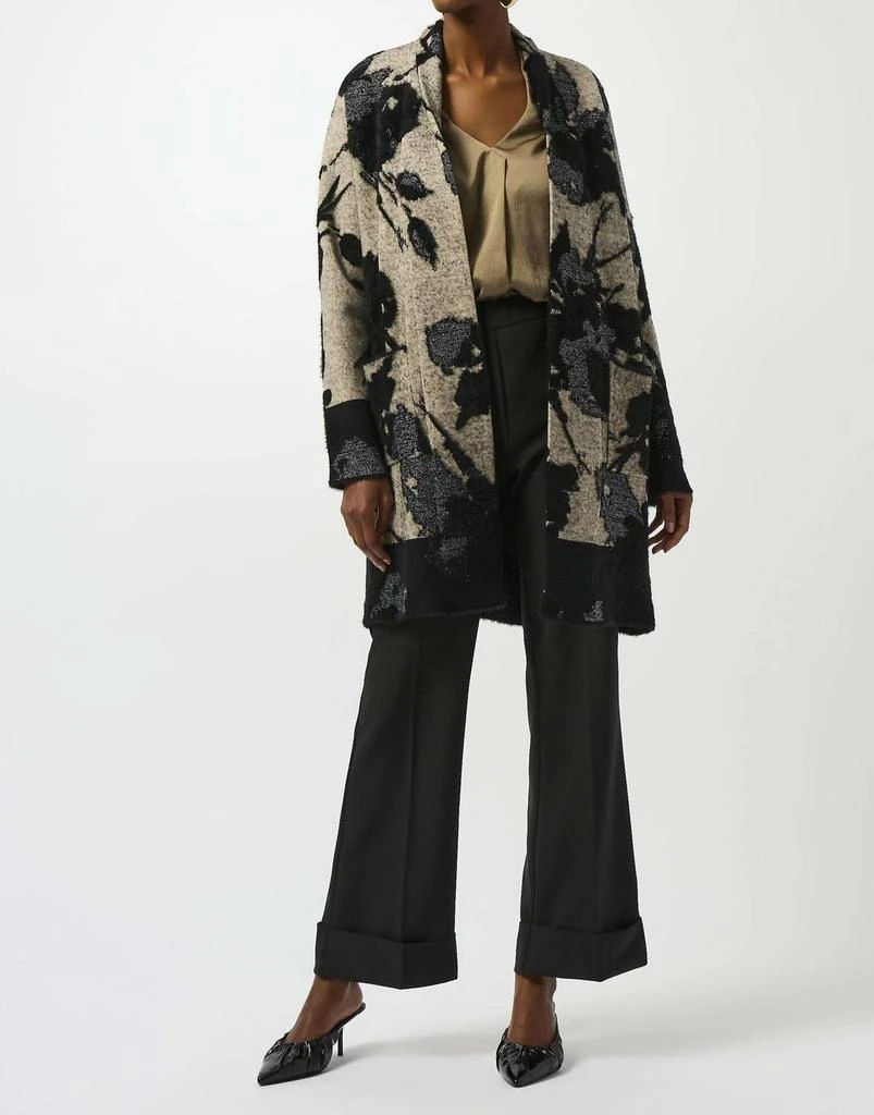JOSEPH RIBKOFF Alessia Abstract Jacquard Sweater Knit Long Cardigan In Black/champagne 3