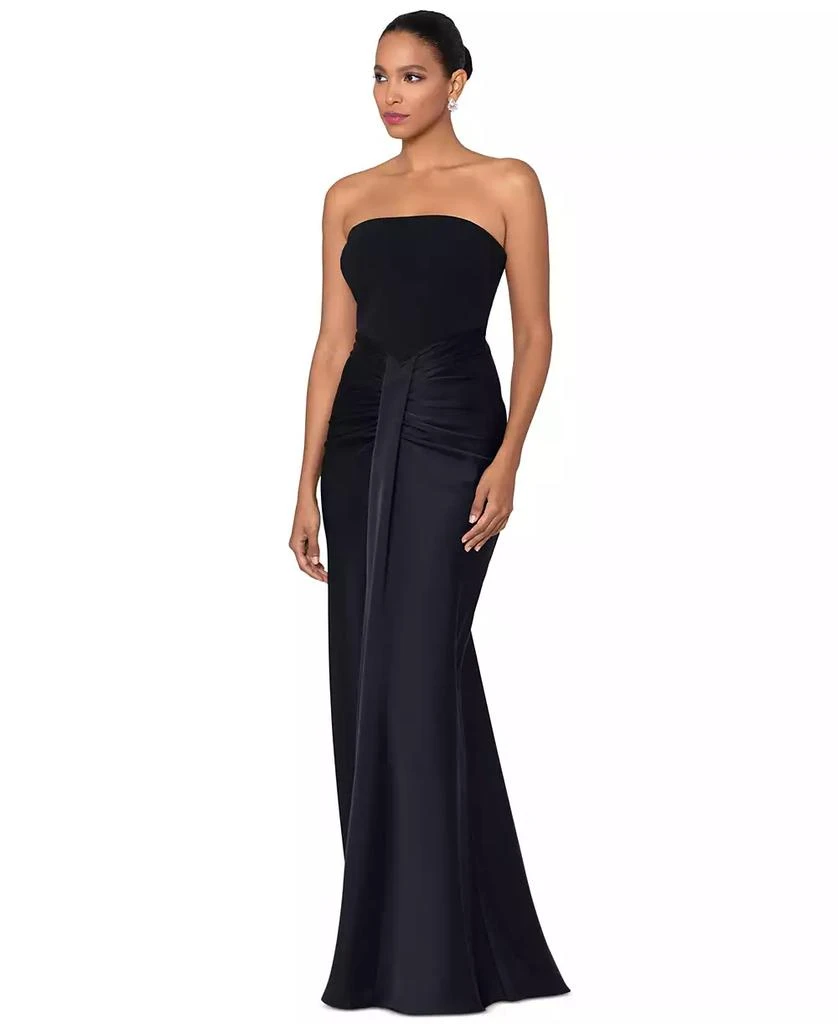 Betsy & Adam Petite Strapless Drape-Front Satin Gown 2