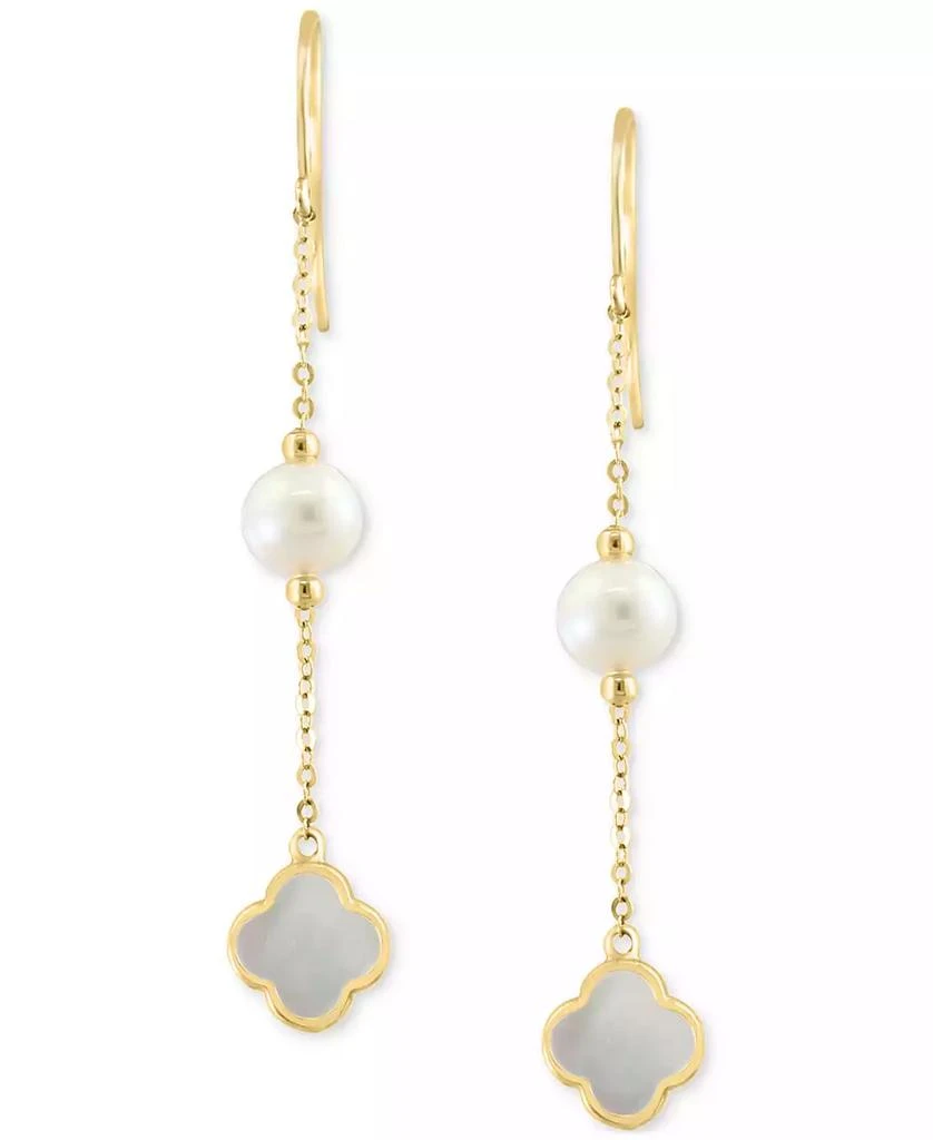 Effy EFFY® Freshwater Pearl 
Mother-of-Pearl Clover Linear Drop Earrings in 14k Gold 2
