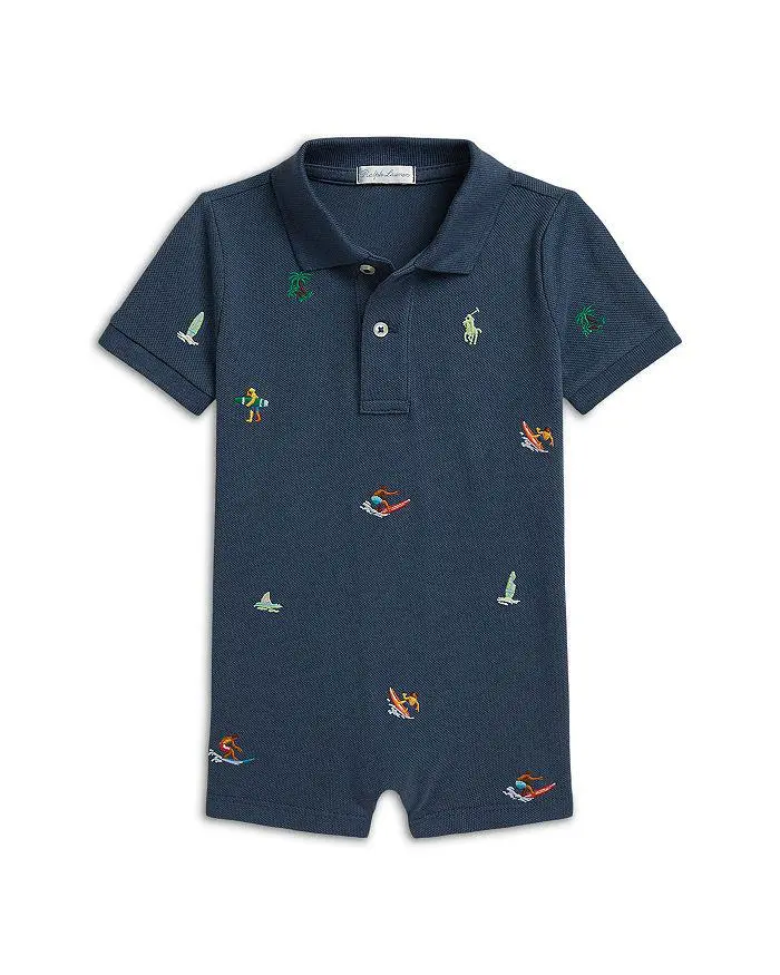 Ralph Lauren Polo Boys' Embroidered Cotton Mesh Polo Shortall - Baby