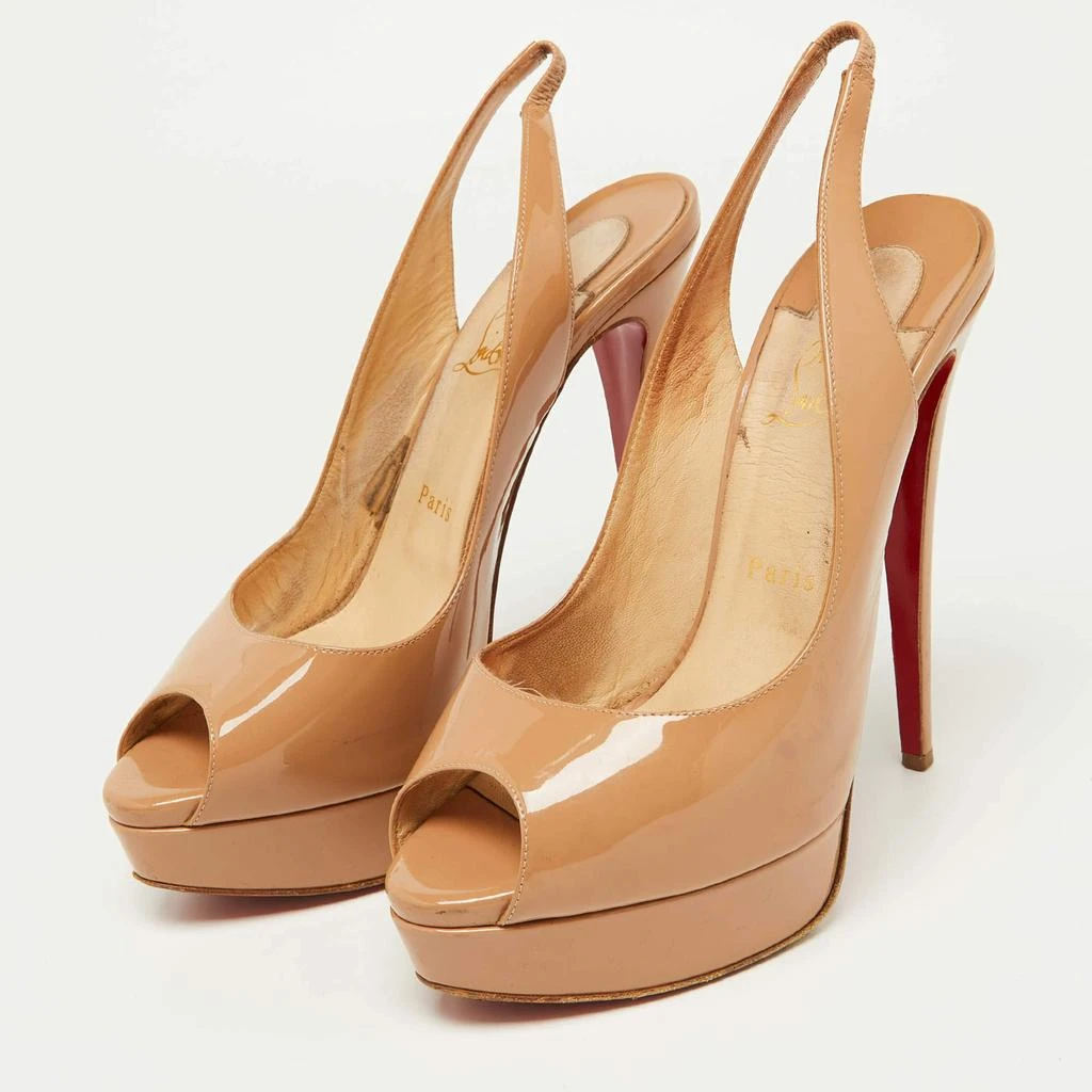Christian Louboutin Christian Louboutin Beige Patent Leather Lady Peep Slingback Pumps Size 40 2