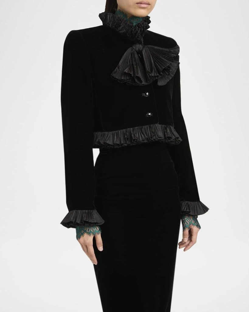 Valentino Pleated Ruffle Velvet Crop Jacket 4