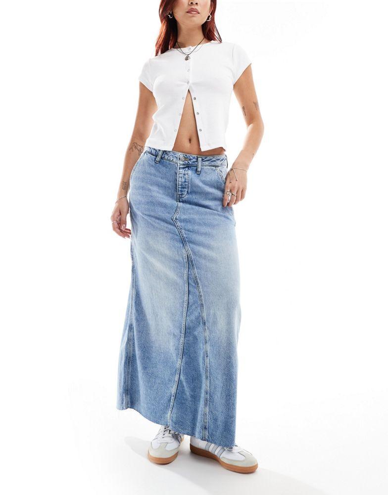 LEE Lee carpenter lightweight denim maxi skirt in mid blue