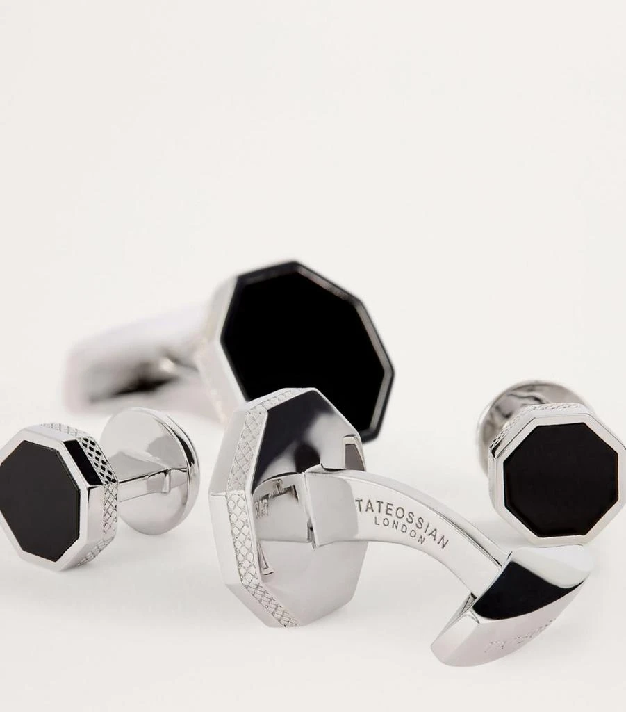 Tateossian Sterling Silver and Onyx London Eye Cufflinks and Studs Set 6