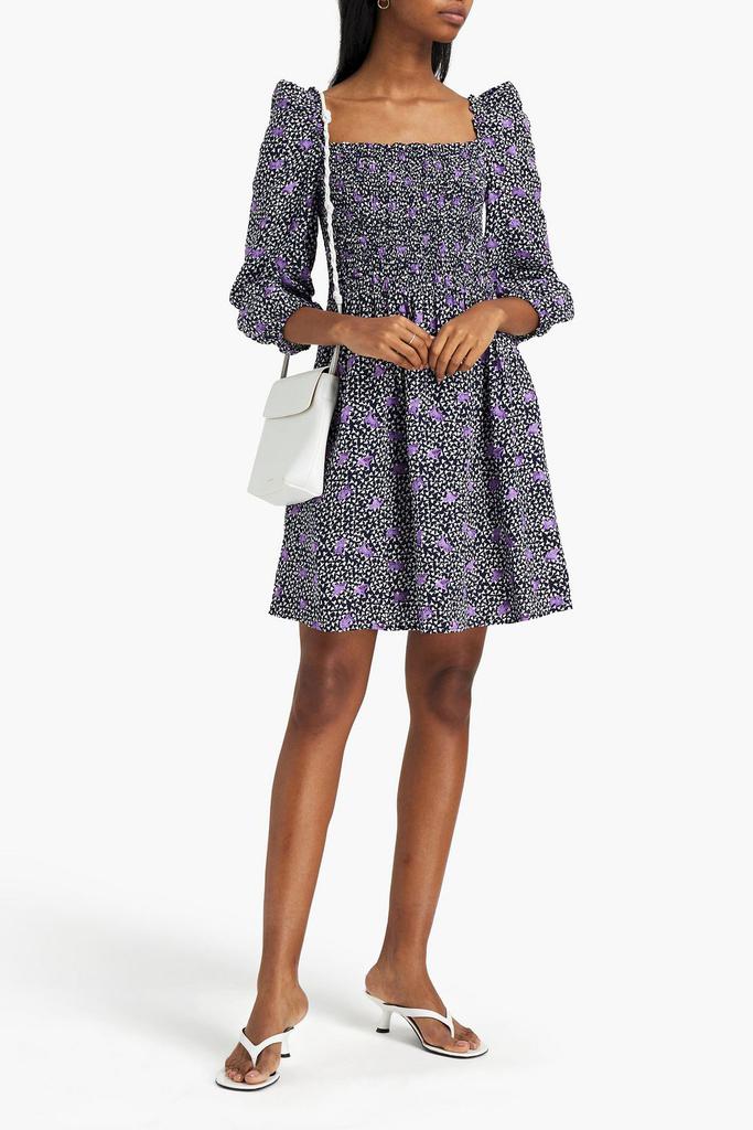 Maje Shirred floral-print crepe mini dress
