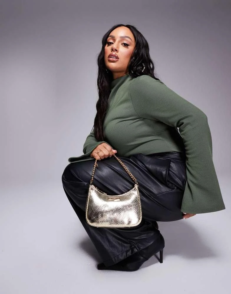 ALDO ALDO metallic shoulder bag with chain detail in gold 2