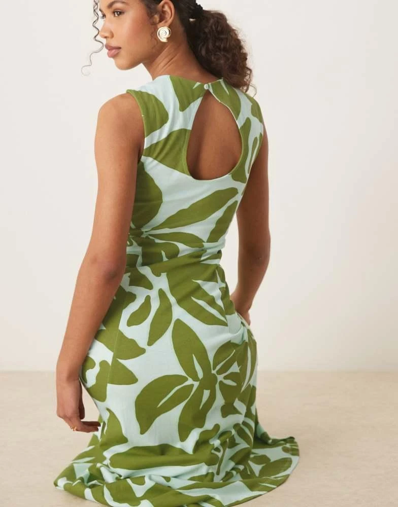 asos cotton midi dress ASOS Design cotton sleeveless midi sundress in green oversized floral print-Multi