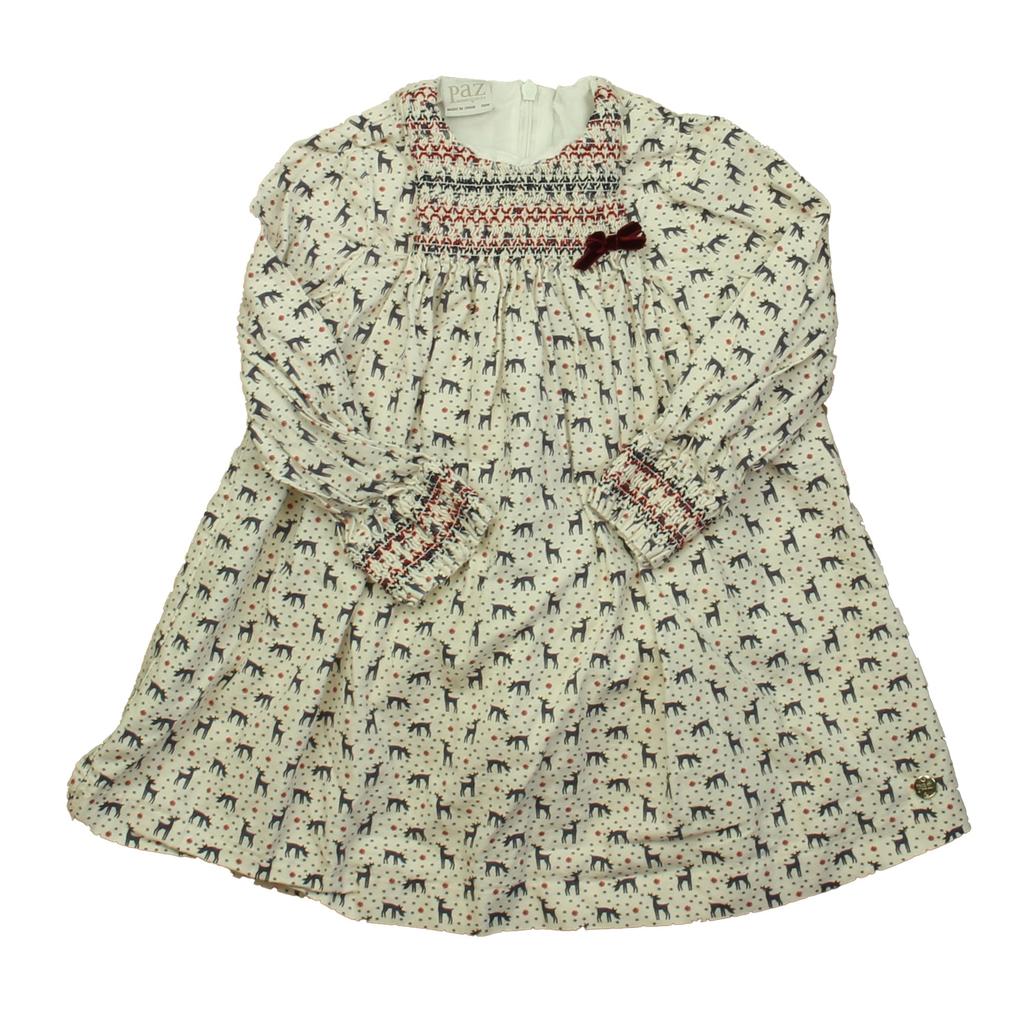 Paz Rodriguez Girls Ivory Reindeer Dress