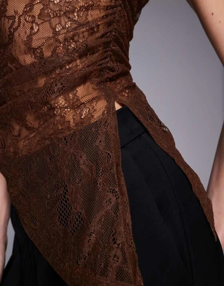 ASOS ASOS DESIGN sleeveless lace top in chocolate 4