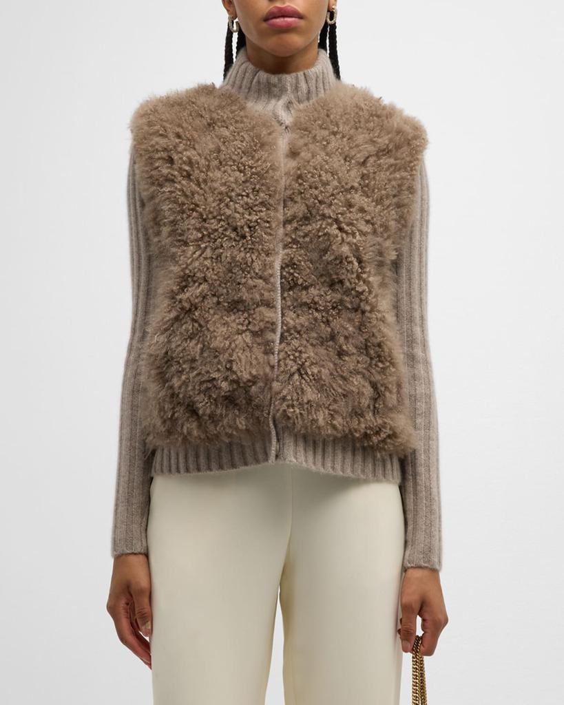 TSE Cashmere Cashmere Goat Fur Ribbed Button-Down Cardigan