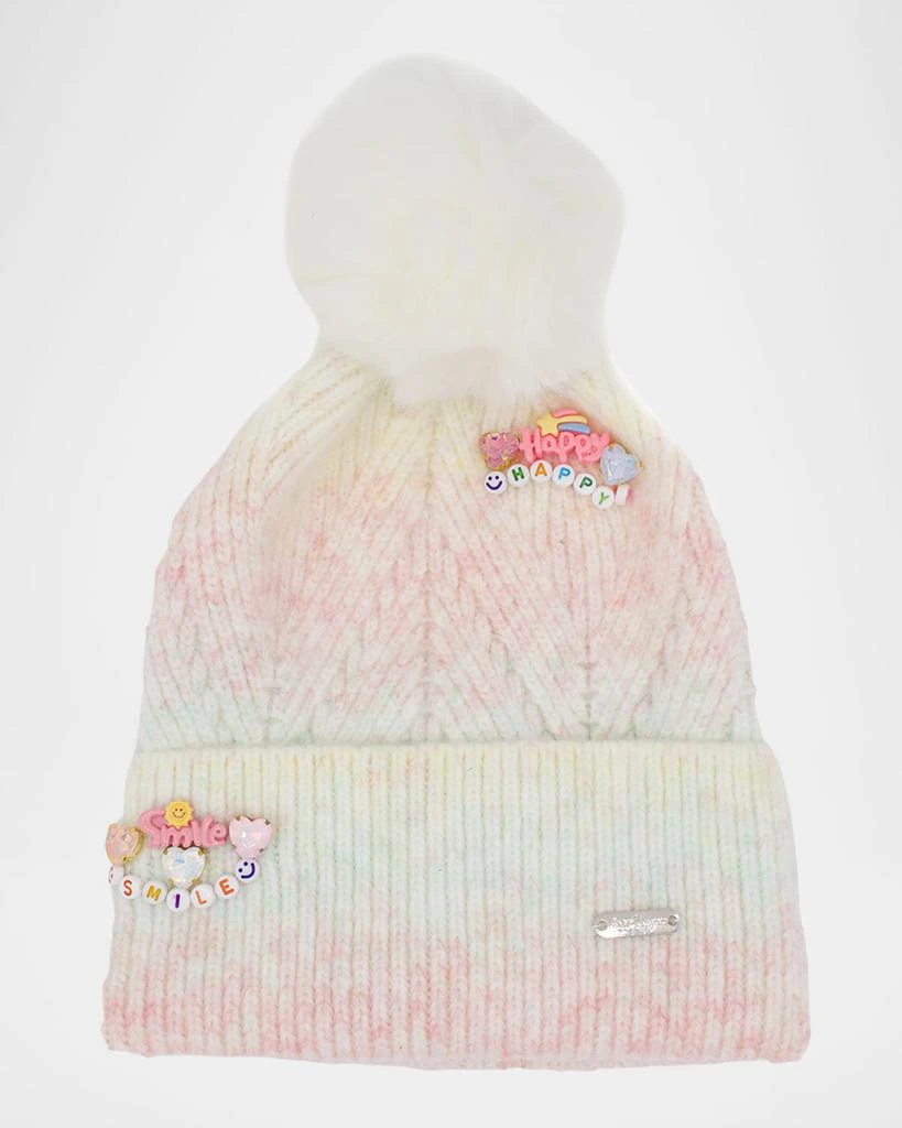 Bari Lynn Girl's Charmed Beanie with Faux Fur Pom Pom 1