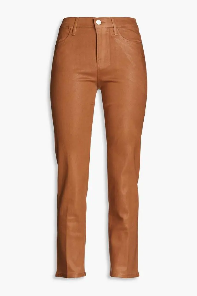 FRAME Le High cropped coated high-rise straight-leg jeans