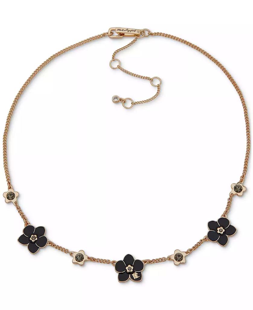 Gold-Tone Black Flower Frontal Necklace, 16