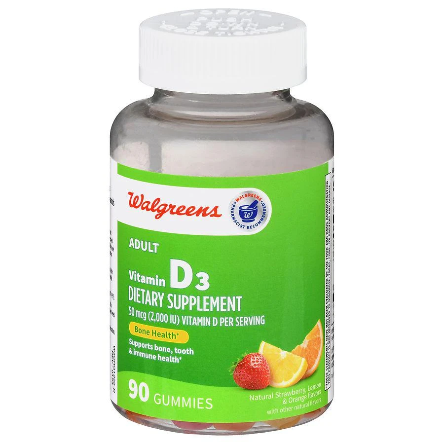 Walgreens Adult Vitamin D3 50 mcg (2,000 IU) Gummies (45 days) Natural Strawberry, Lemon & Orange 1