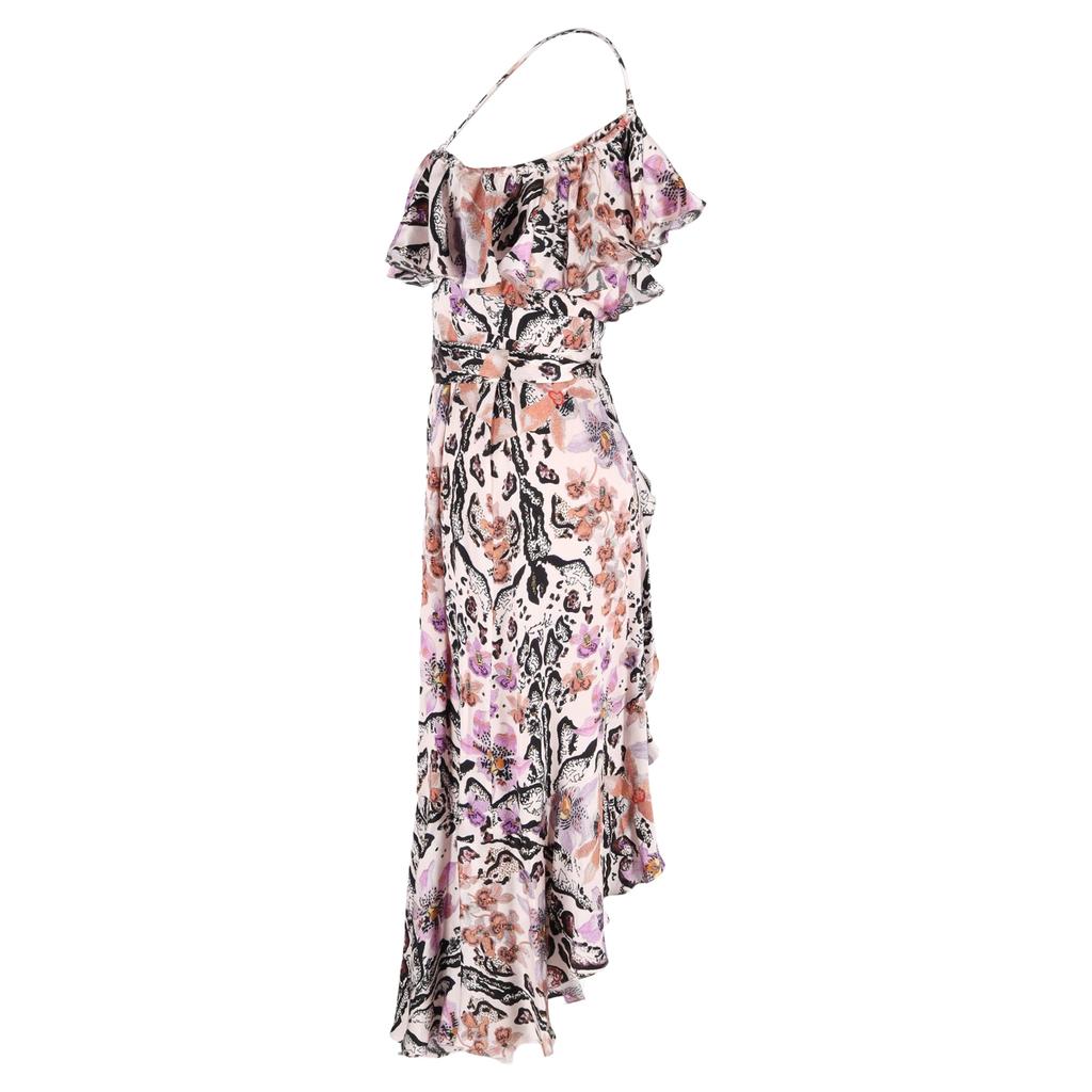 Temperley London Ruffled Printed Hammered Midi Dress in Multicolor Silk
