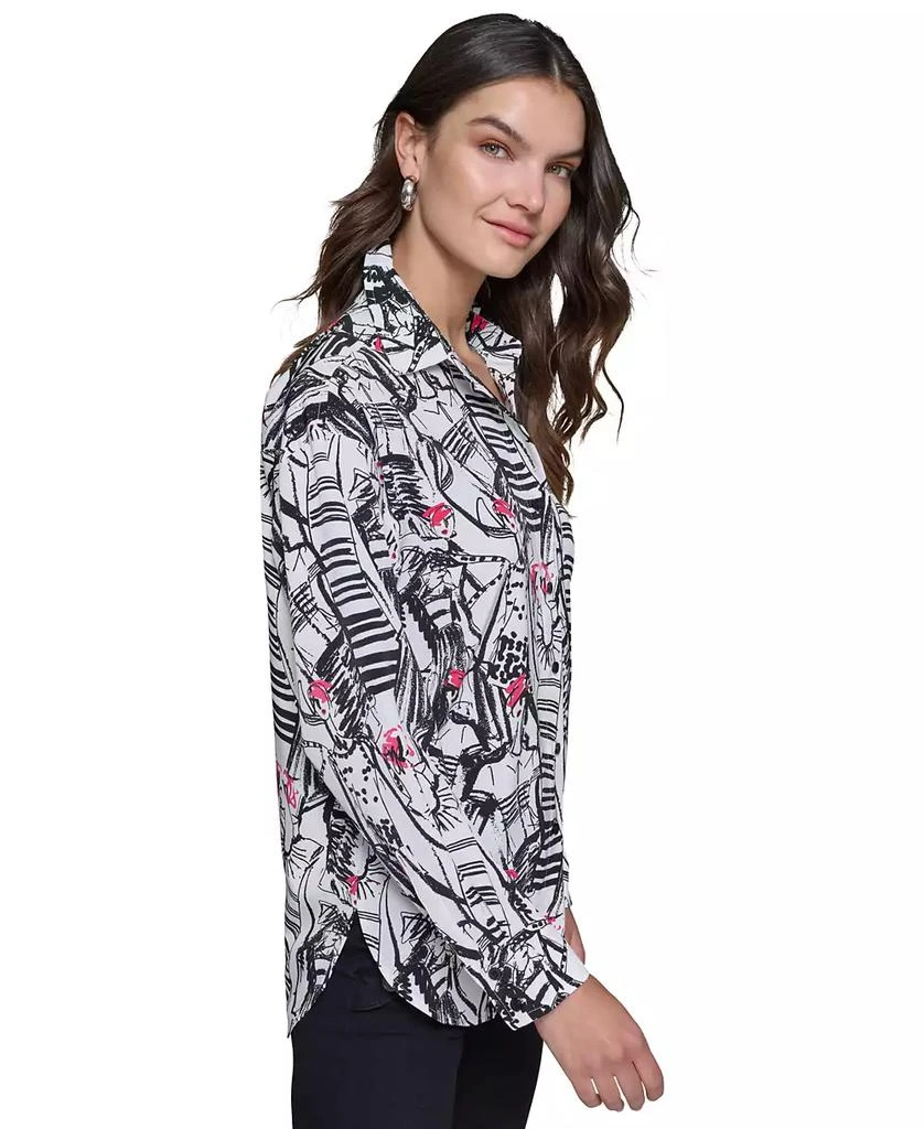 Karl Lagerfeld Paris Petite Printed Long-Sleeve Shirt 4