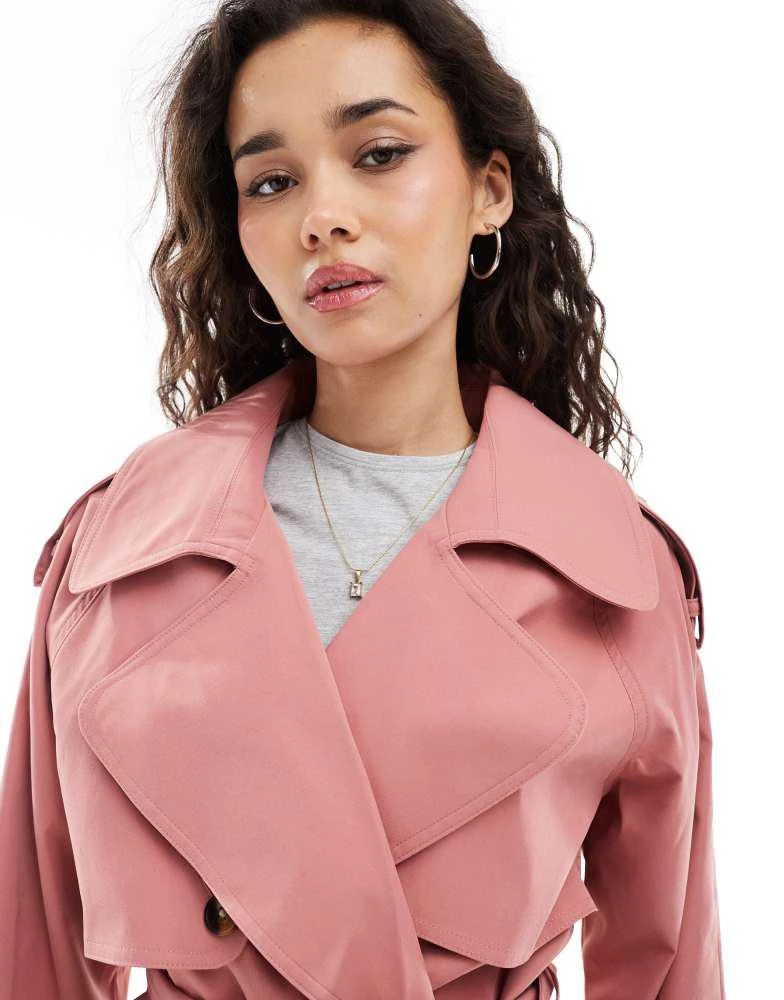 ASOS ASOS DESIGN oversized short trench coat with belt in dusty pink 3