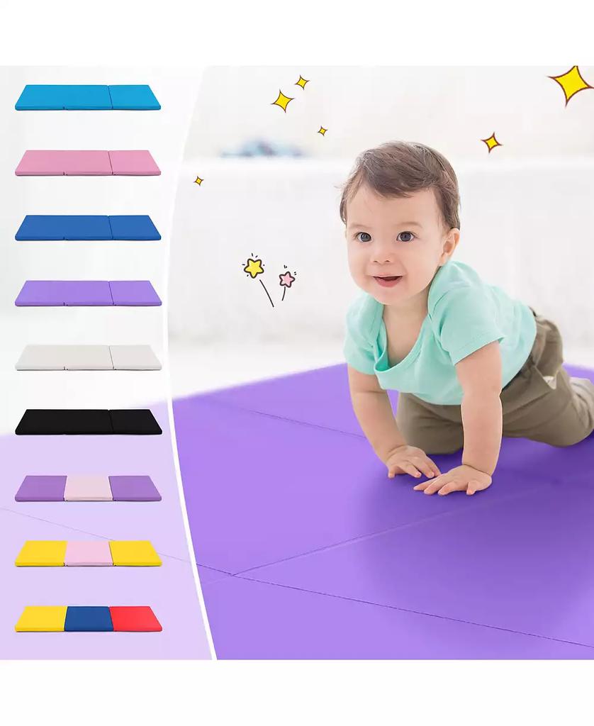 HONGGE 6 x 2 FT Tri-Fold Gym Mat with Handles and Removable Zippered Cover-Purple