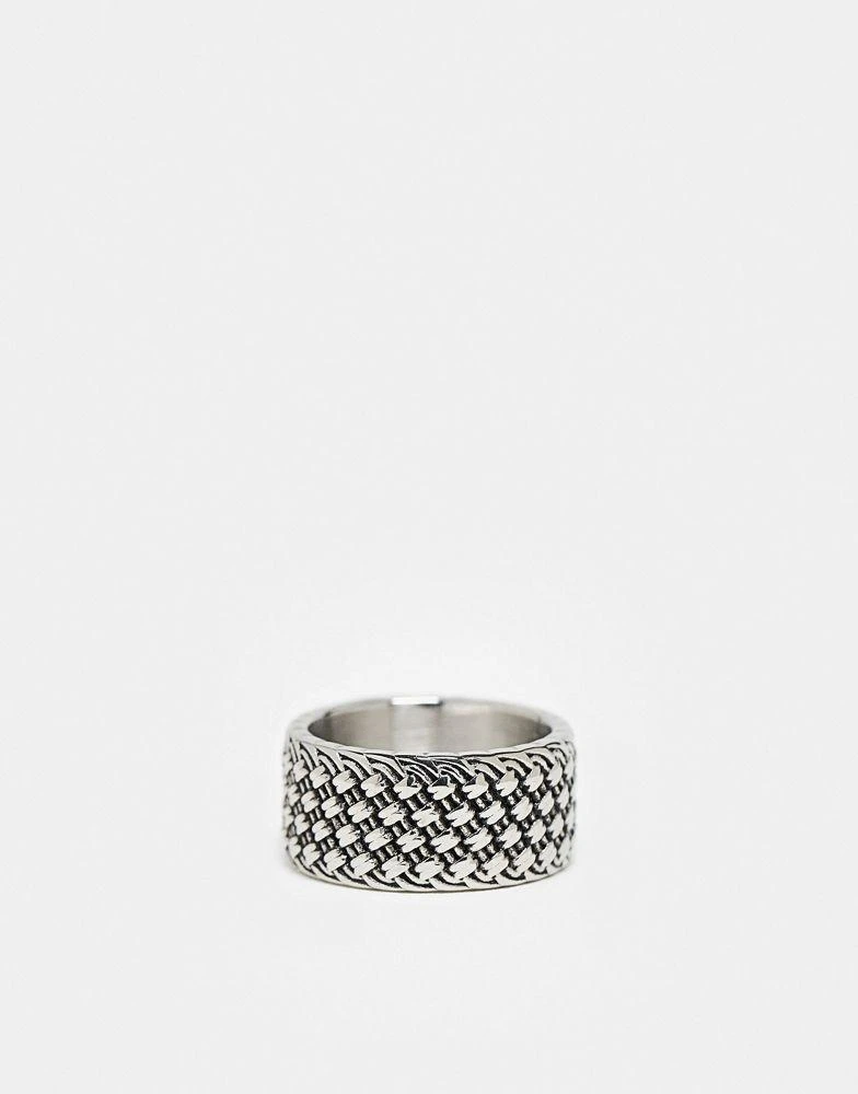 ASOS ASOS DESIGN waterproof stainless steel band ring with texture in burnished silver 1