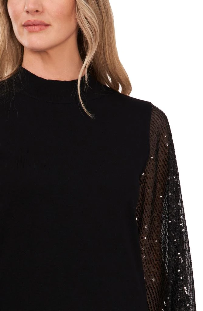 CeCe Sequin Sleeve Mock Neck Sweater 3