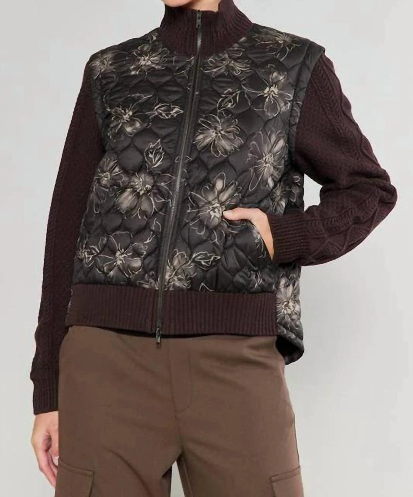 current air Current Air - Floral Quilted Sweater Mixed Media Jacket