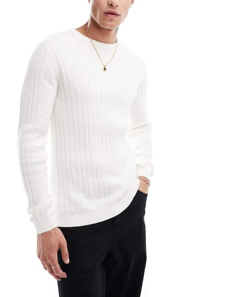 ASOS ASOS DESIGN essential muscle fit knitted rib jumper in white 1