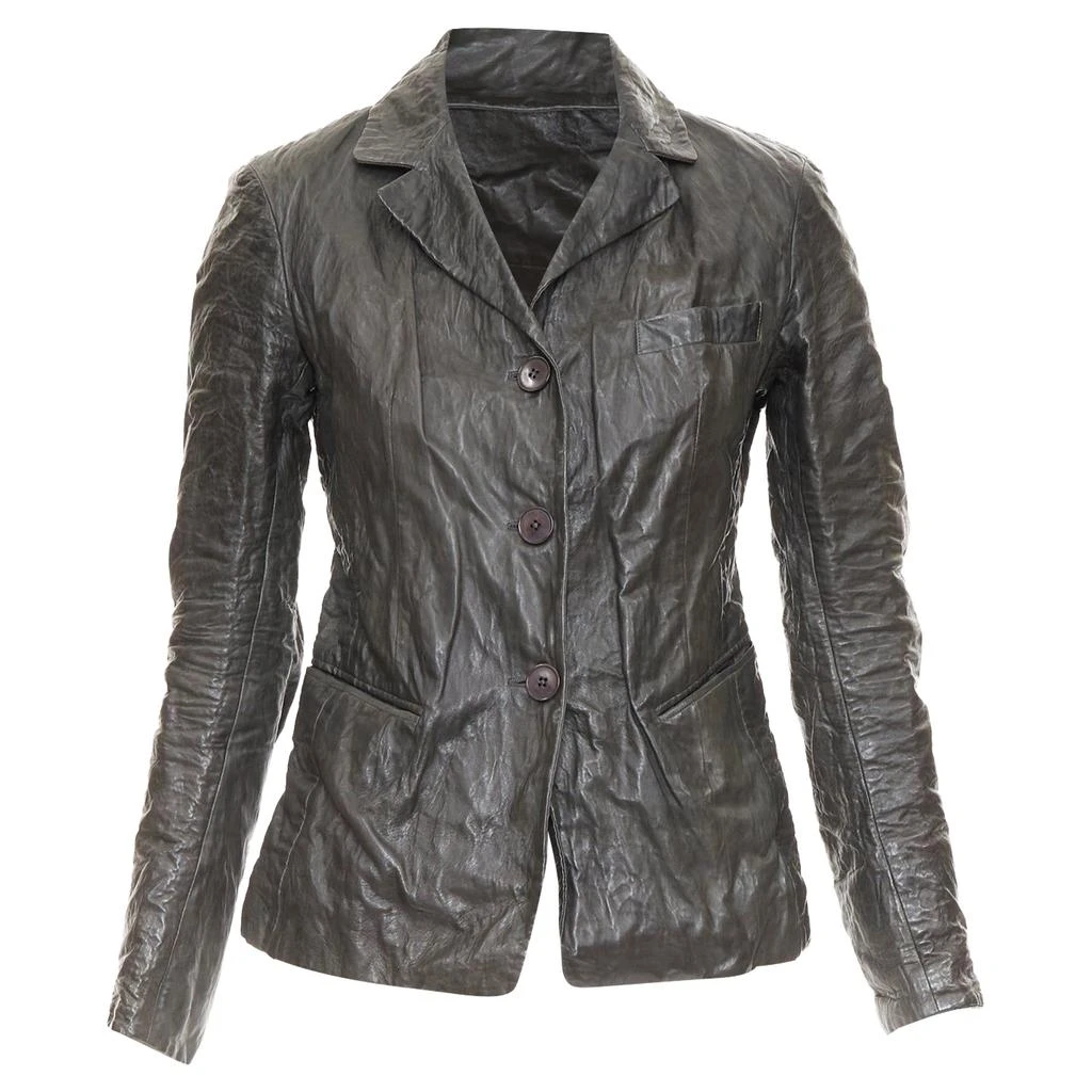 Donna Karan crinkled lambskin leather blazer jacket