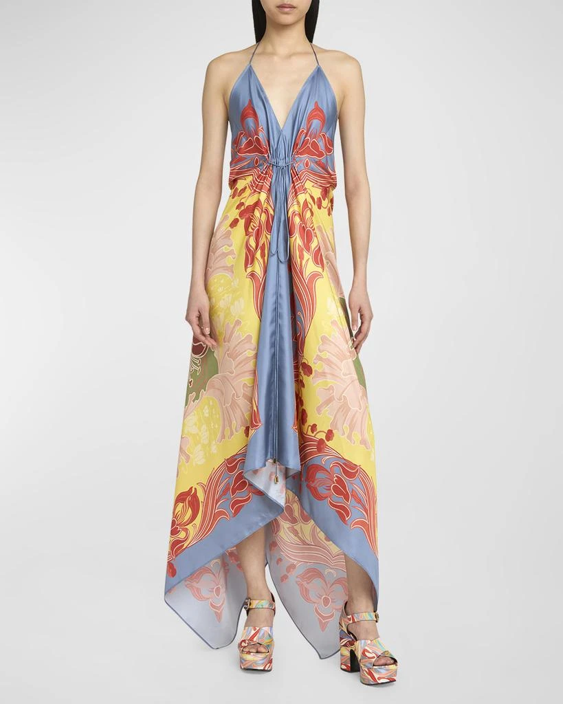 ETRO Wallpaper-Print Halter High-Low Foulard Sundress 2