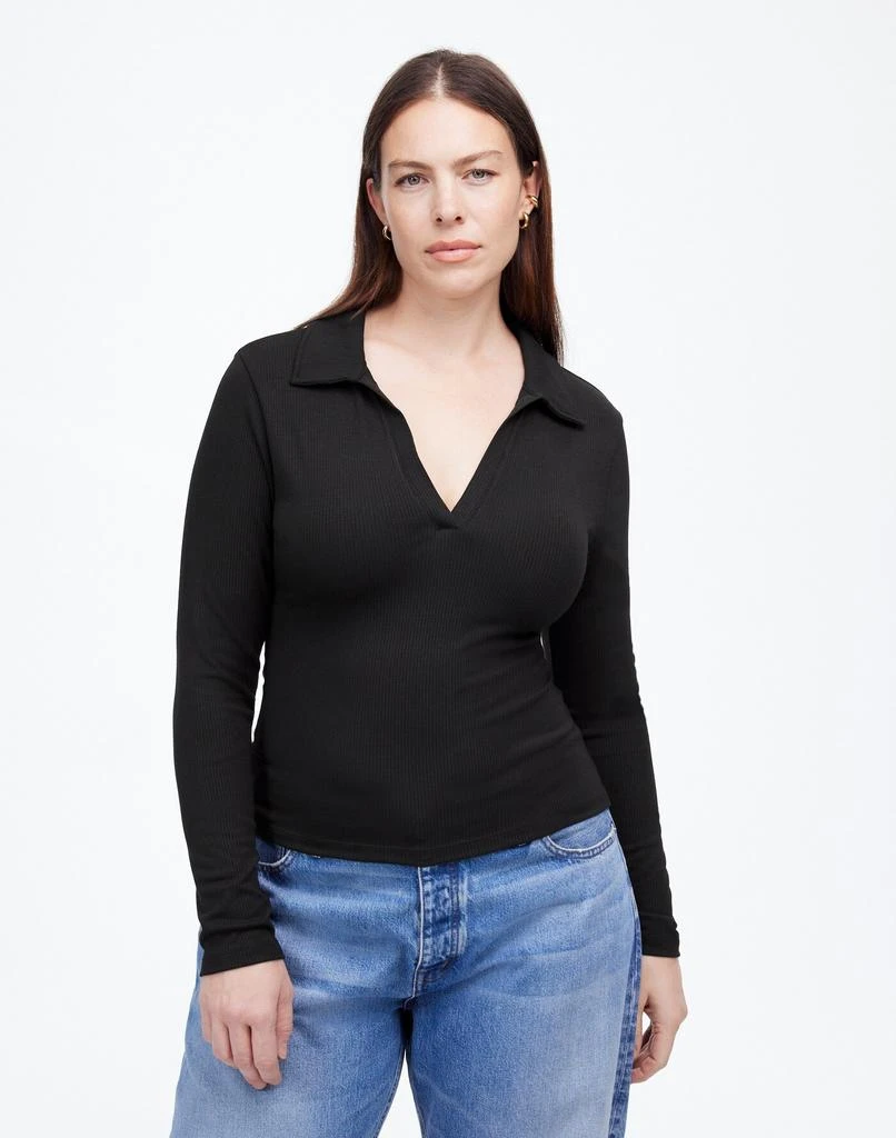 Madewell Drapey Rib Long-Sleeve Polo Top 2