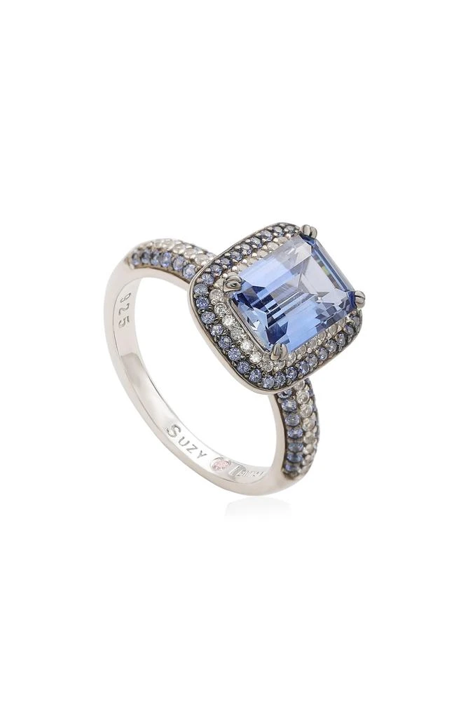 Suzy Levian Sterling Silver Blue Sapphire Halo Ring