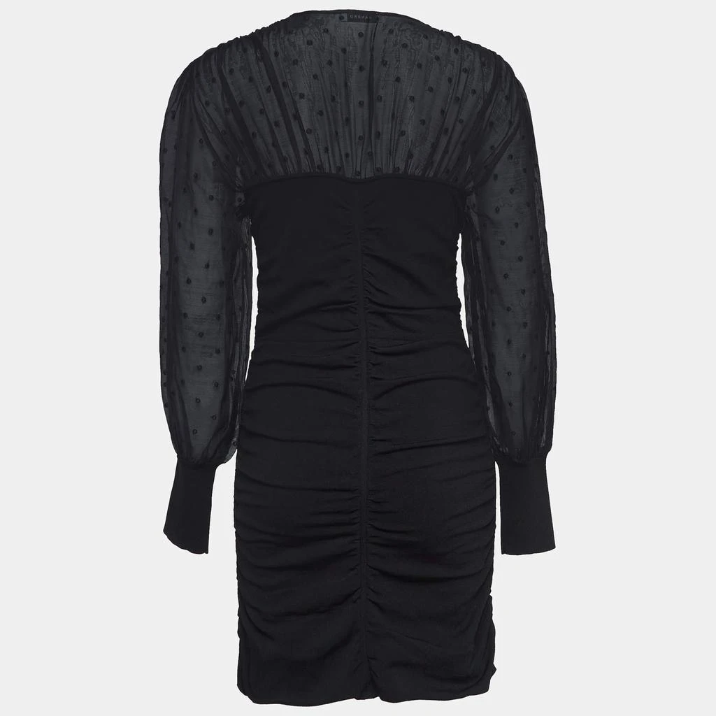 Sandro Sandro Black Organza and Rib Knit Ruched Bustier Effect Mini Dress M 2